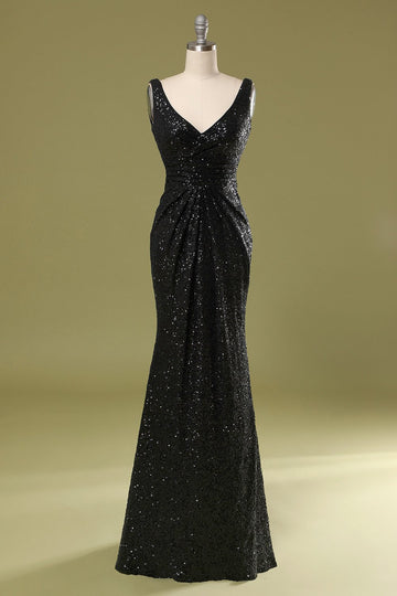 Mermaid Long Black Sequins Ball Dress